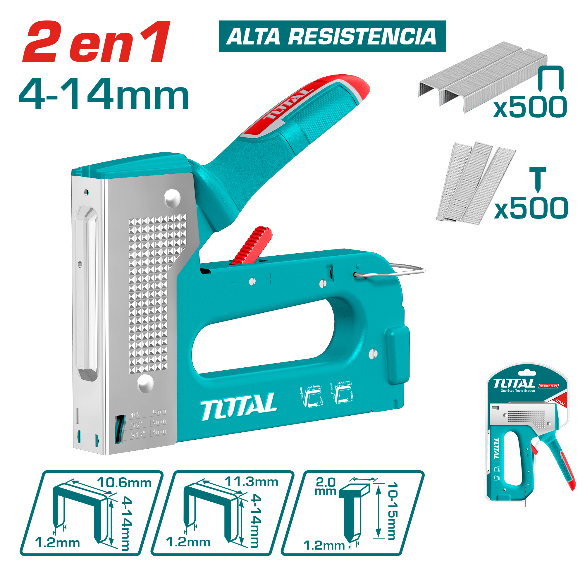 ENGRAPADORA 2 EN 1 AJUSTABLE 4-14MM + GRAPAS ALTO DESEMPEÑO INDUSTRIAL