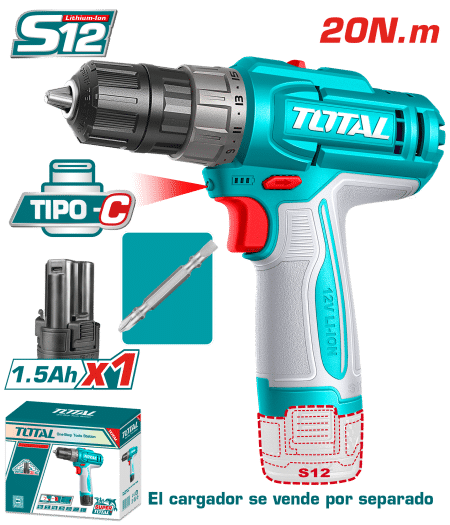 TALADRO 12V S12 20NM 0.8-10MM 0-400/0-1500RPM (15+1) 1X1.5AH TYPE-C + MALETIN