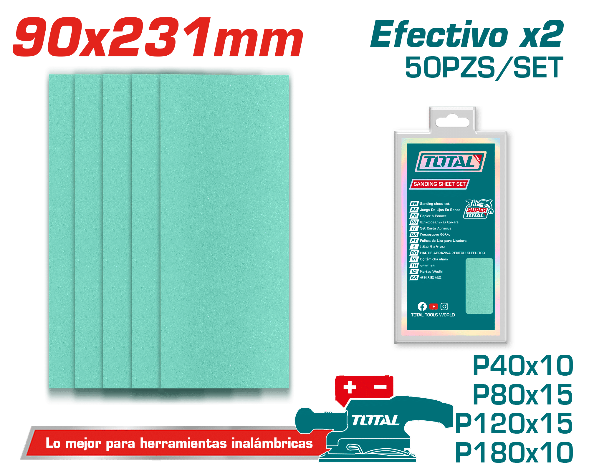 SET LIJAS P40/P80/P120/P180 50PCS 90X231MM INDUSTRIAL