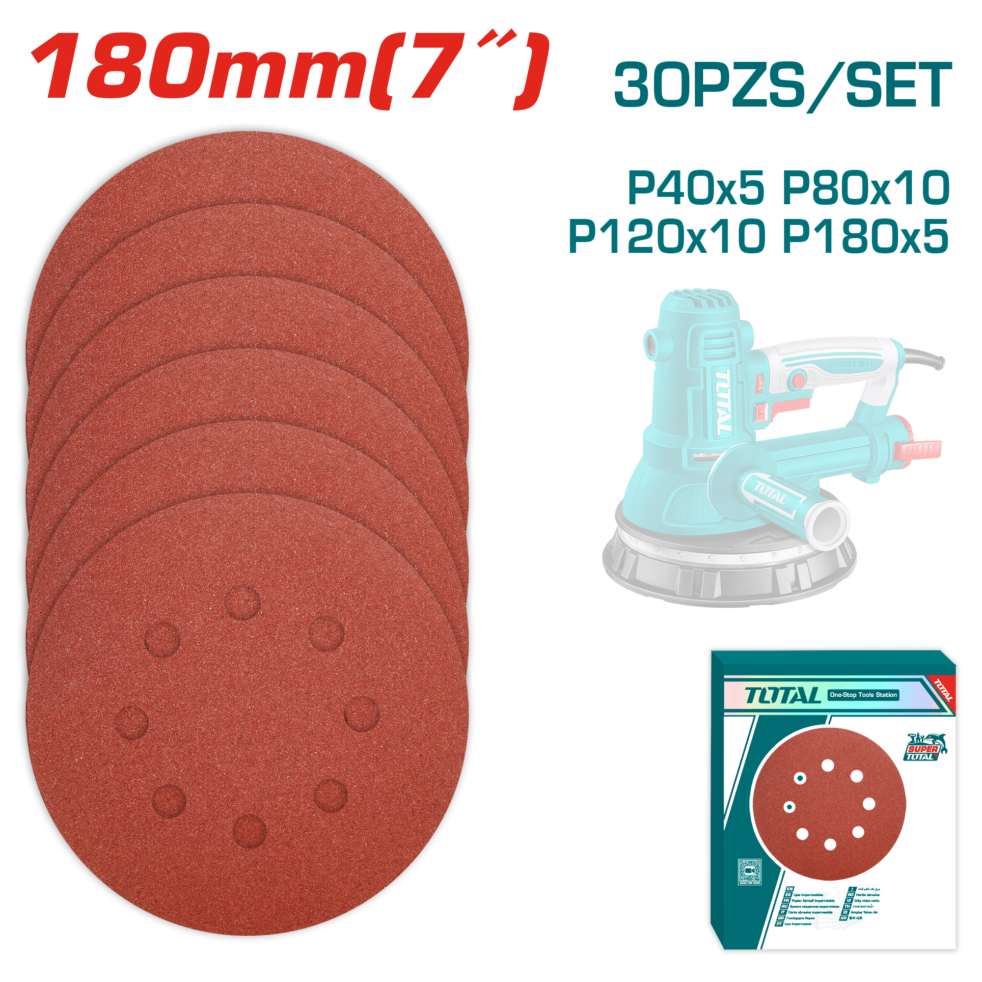 SET LIJAS CIRCULARES 180MM(7'') 30PCS P/LIJADORA DRYWALL