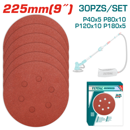 SET LIJAS CIRCULARES 225MM(9'') 30PCS P/LIJADORA DRYWALL