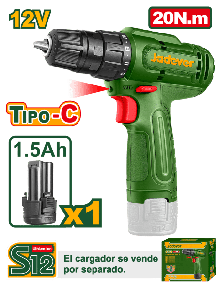 TALADRO 12V 20NM 0.8-10MM 0-750RPM 1X1.5AH TIPO C