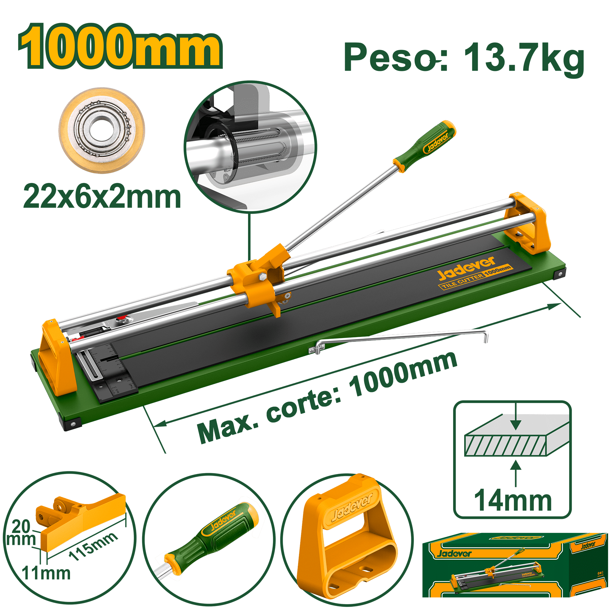 CORTA MAYOLICA 1000MM CORTE 14MM HOJA 22X6X2MM BASE 1200X200MM