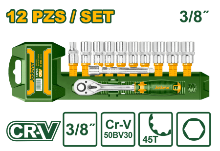 SET LLAVES DE VASO 3/8" 12PZS