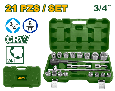 SET LLAVES DE VASO 3/4" 21PZS MALETIN