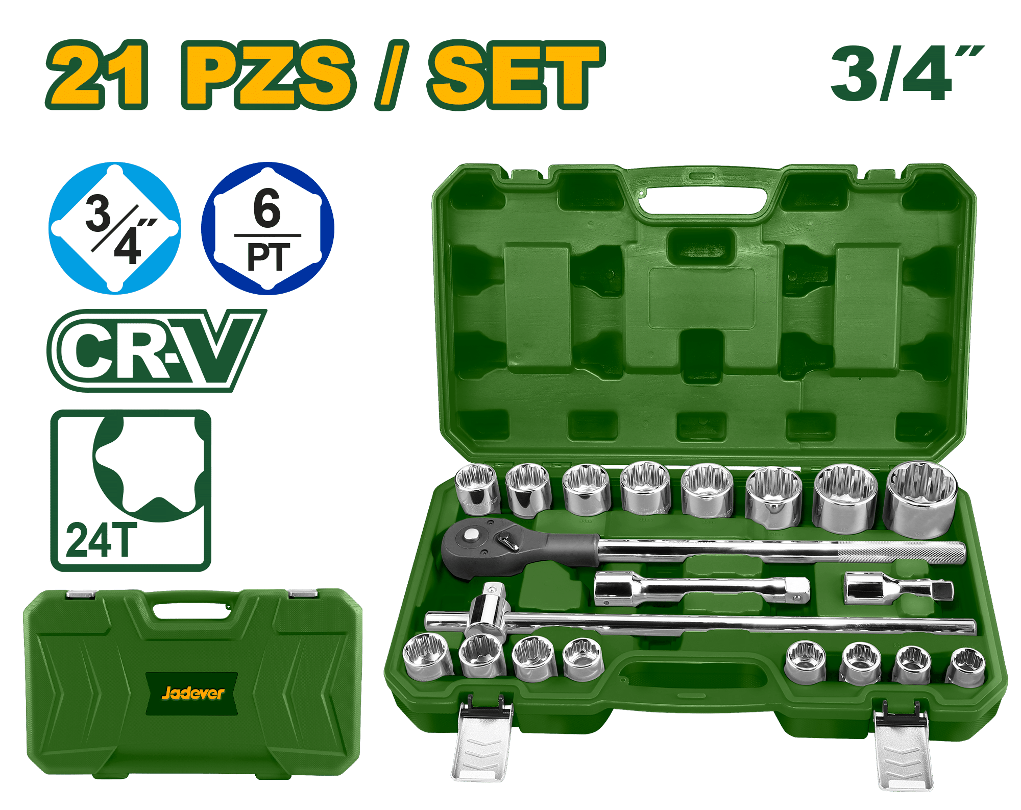 SET LLAVES DE VASO 3/4" 21PZS MALETIN