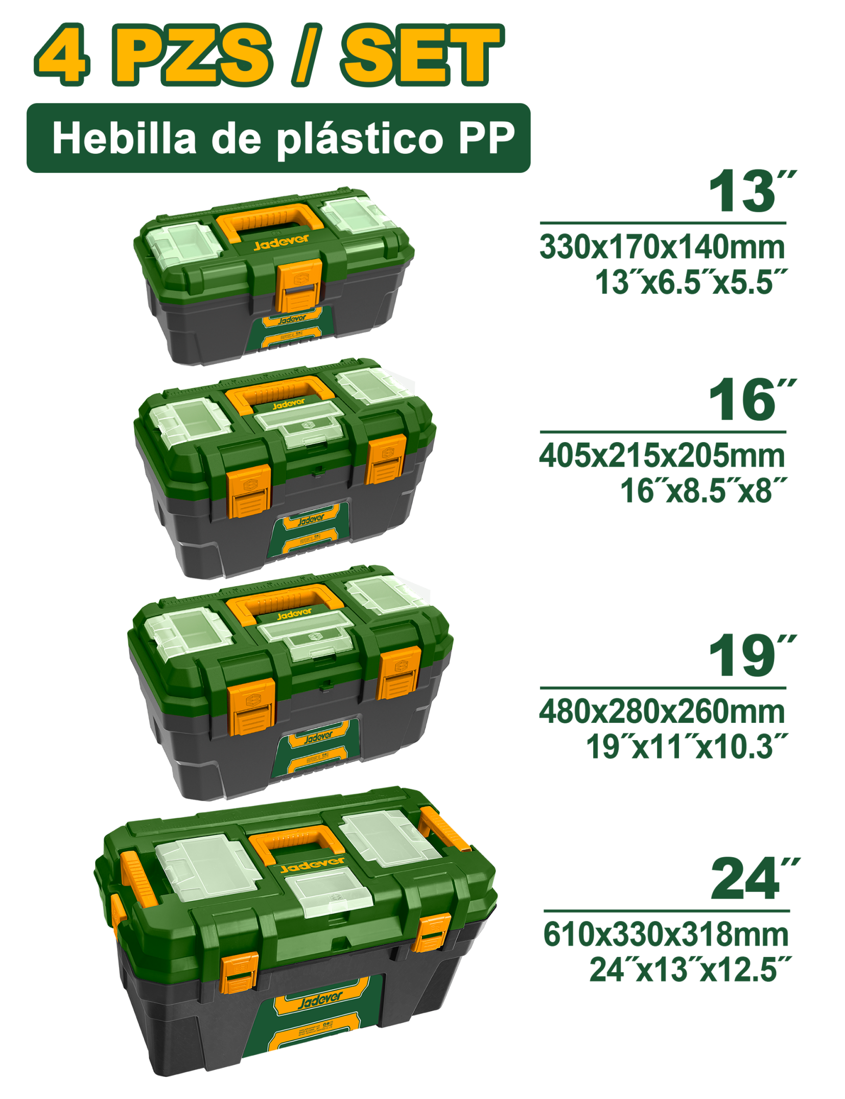 SET DE CAJAS HERRAMIENTAS PP 4PCS 13/16/19/24 PULG