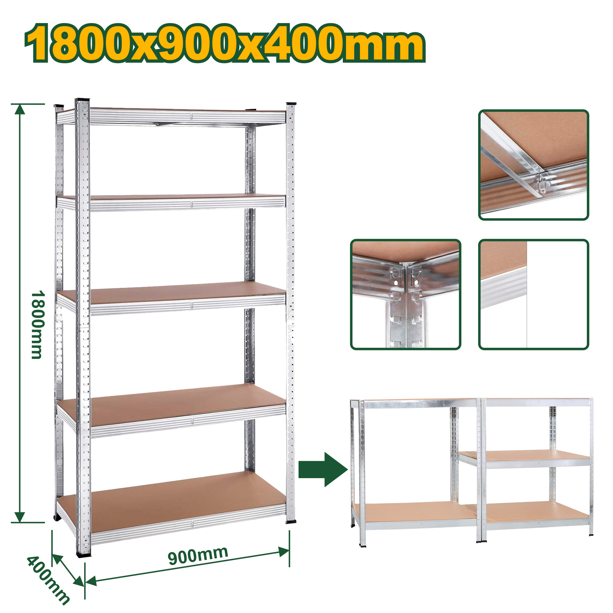 ESTANTERIAS AJUSTABLE 5 NIVELES CAP MAX: 175KG 90X40X180CM