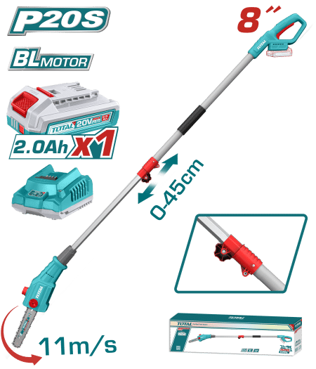 SIERRA PODADORA TELESCOPICA 20V BL MOTOR 8'' LONG: 2M 1X2.0AH INDUSTRIAL