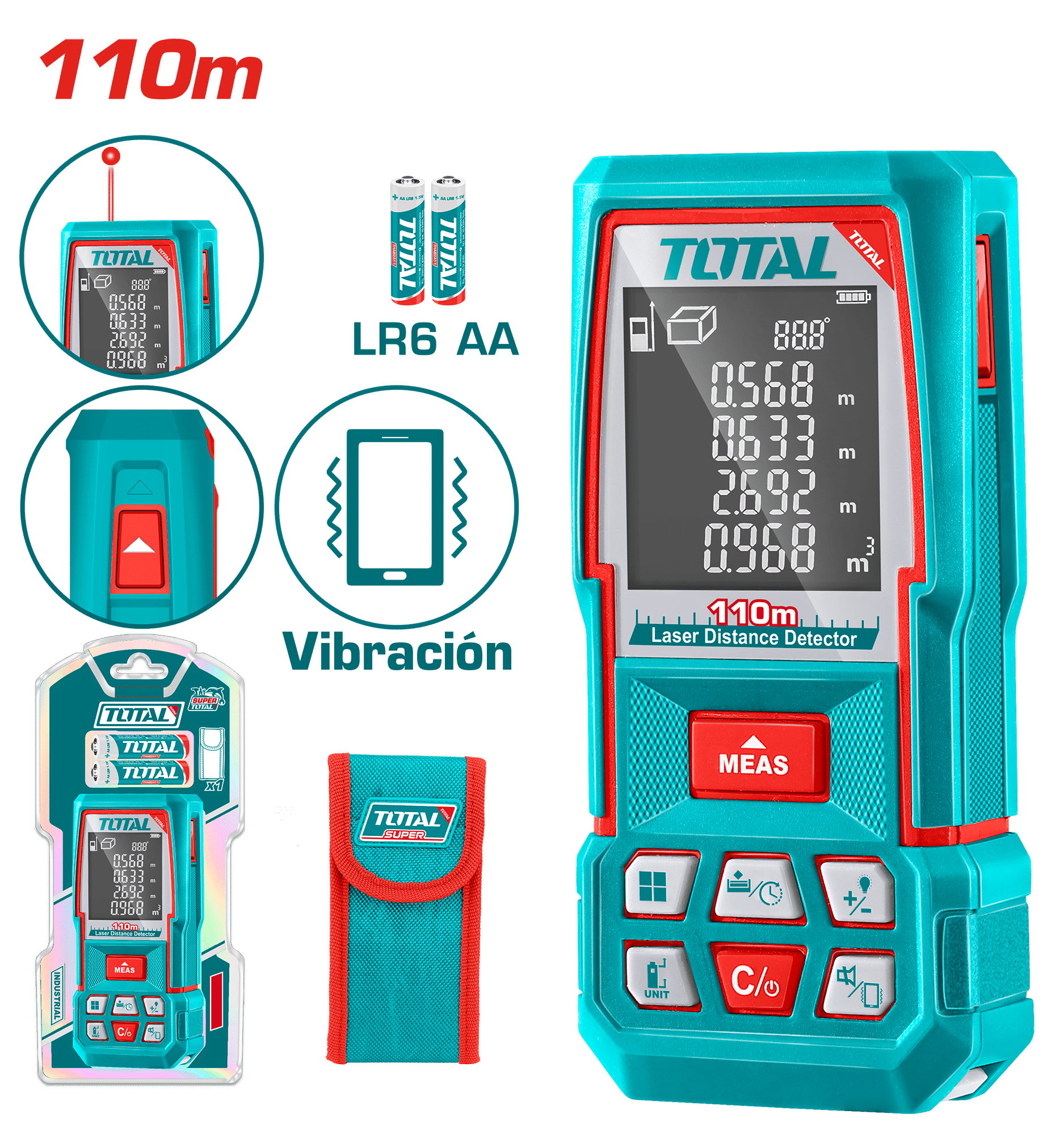 MEDIDOR LASER 110M AC:2MM LASER 635NM CLASE 2. BAT:2X1.5AA INDUSTRIAL