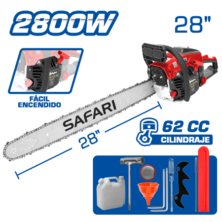 MOTOSIERRA GASOLINERA 62CC 2800W M:2-TIEMPOS ESP: 28” + ACC