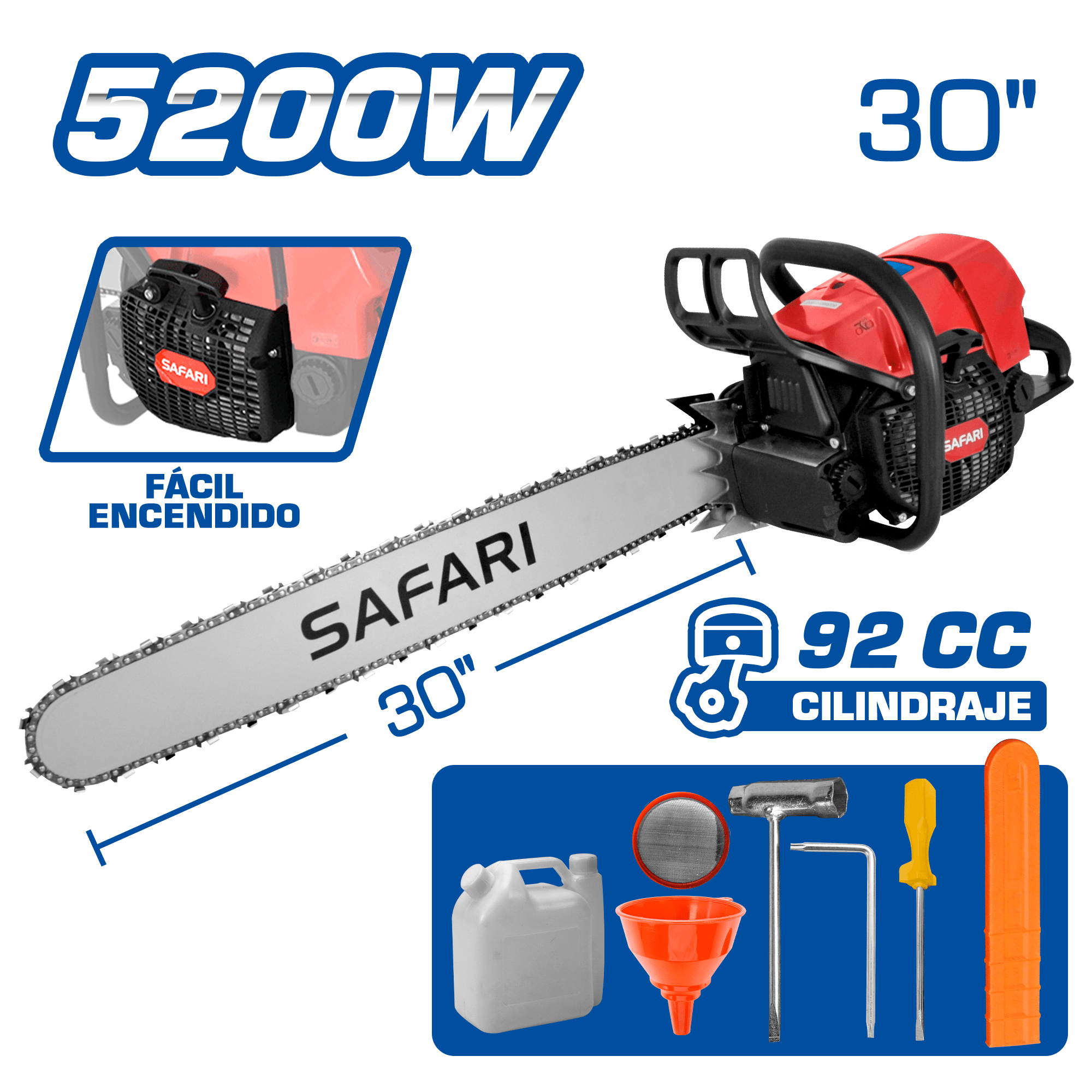 MOTOSIERRA GASOLINERA 92CC 5200W M:2-TIEMPOS ESP: 30” + ACC