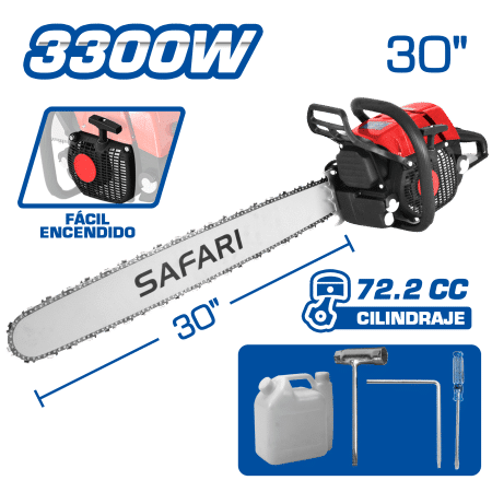 MOTOSIERRA GASOLINERA 72.2CC 3300W M:2-TIEMPOS ESP: 30” + ACC