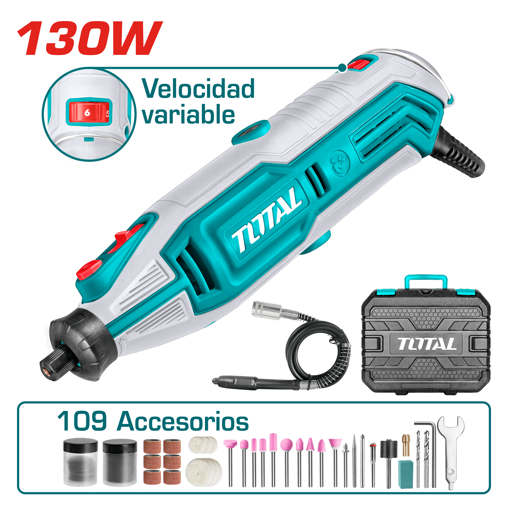 RECTIFICADOR 130W 35000RPM + 110 ACCESORIOS INC/EJE FLEXIBLE Y MALETIN BMC