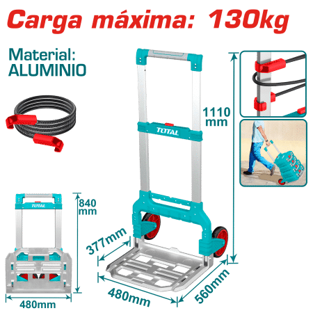 CARRETILLA PLEGABLE ALUMINIO MAX: 130KG IDEAL PARA CAJAS APILABLES INDUSTRIAL
