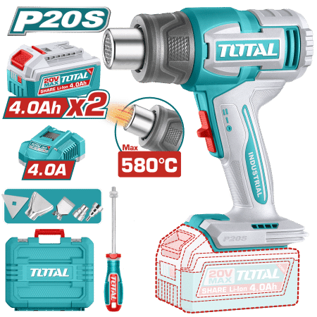 PISTOLA CALOR 20V 30-580C 100/200 L/MIN 2X4.0AH +ACC MALETIN INDUSTRIAL