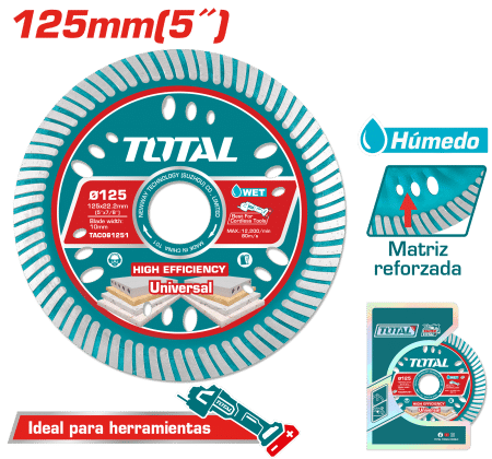 DISCO DIAMANTADO ULTRA-DELGADO 1.6MM 125MMX22.2MM 75CR1 HOJA:10MM INDUSTRIAL