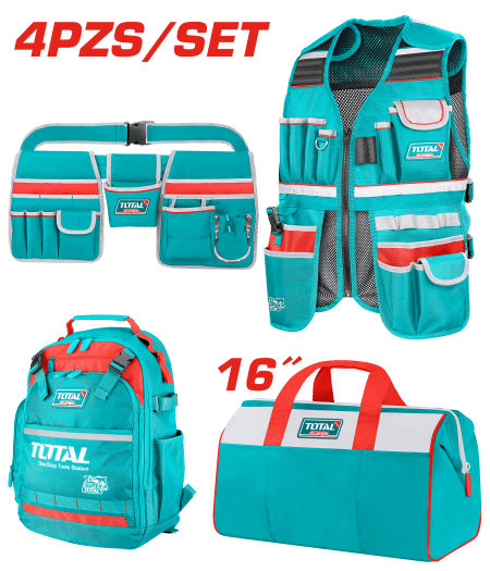 COMBO CHALECO + PORTA HERRAMIENTAS + MALETIN 16'' Y MOCHILA
