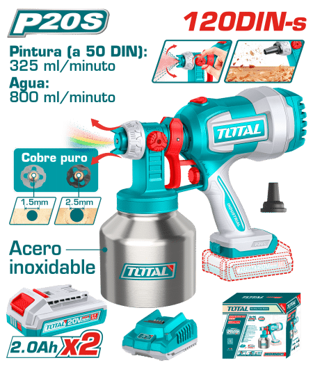 PISTOLA PINTAR 20V 800ML/MIN 120DIN-S CAP:1000ML TANQUE METAL 2x2.0AH