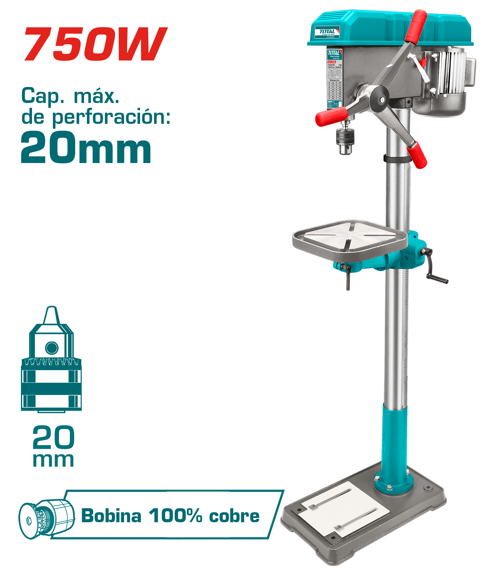 TALADRO DE BANCO 20MM 750W 3840RPM ALTURA 157CM
