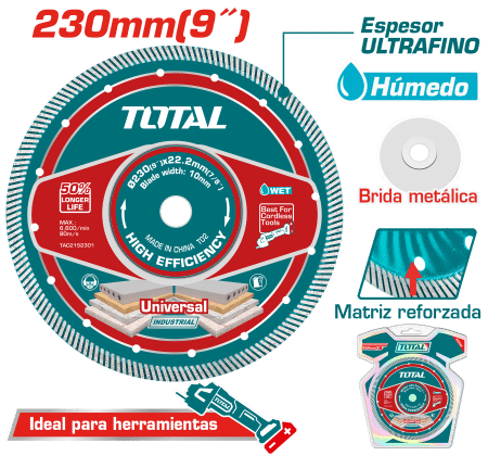 DISCO DIAMANTADO ULTRA-DELGADO MF 1.6MM 230MMX22.2MM 75CR1 INDUSTRIAL