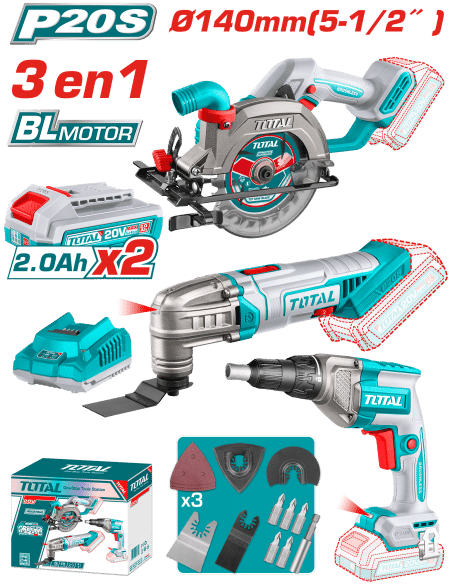 COMBO 20V 3 EN 1 SIERRA + MULTIHERRAMIENTA + TALADRO DRYWALL 2X2.0AH + ACC INDUSTRIAL