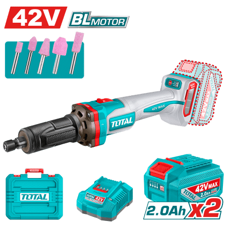 RECTIFICADORA 42V BL 10000-30000RPM COL: 6MM 1/4'' 2X2.0AH + ACC Y MALETIN INDUSTRIAL