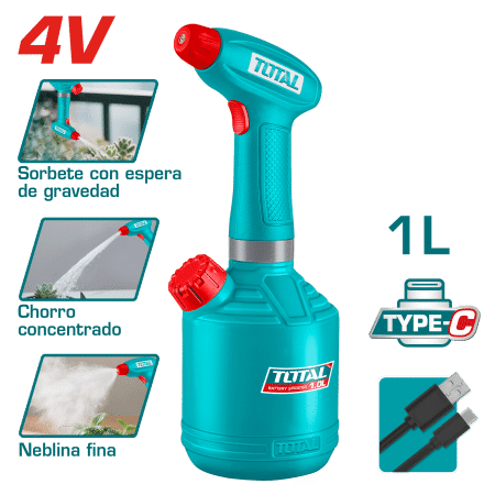 ROCIADOR INALAMBRICO RECARGABLE TYPE-C 4V 1 LITRO T:90MIN USB-C