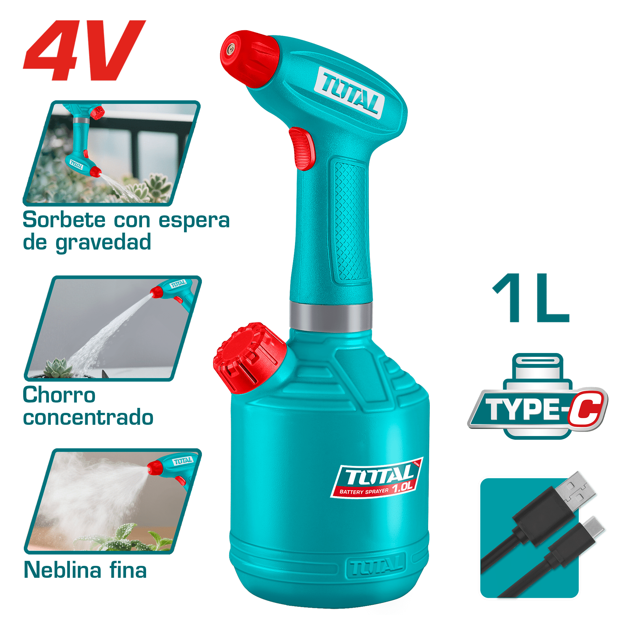 ROCIADOR INALAMBRICO RECARGABLE TYPE-C 4V 1 LITRO T:90MIN USB-C