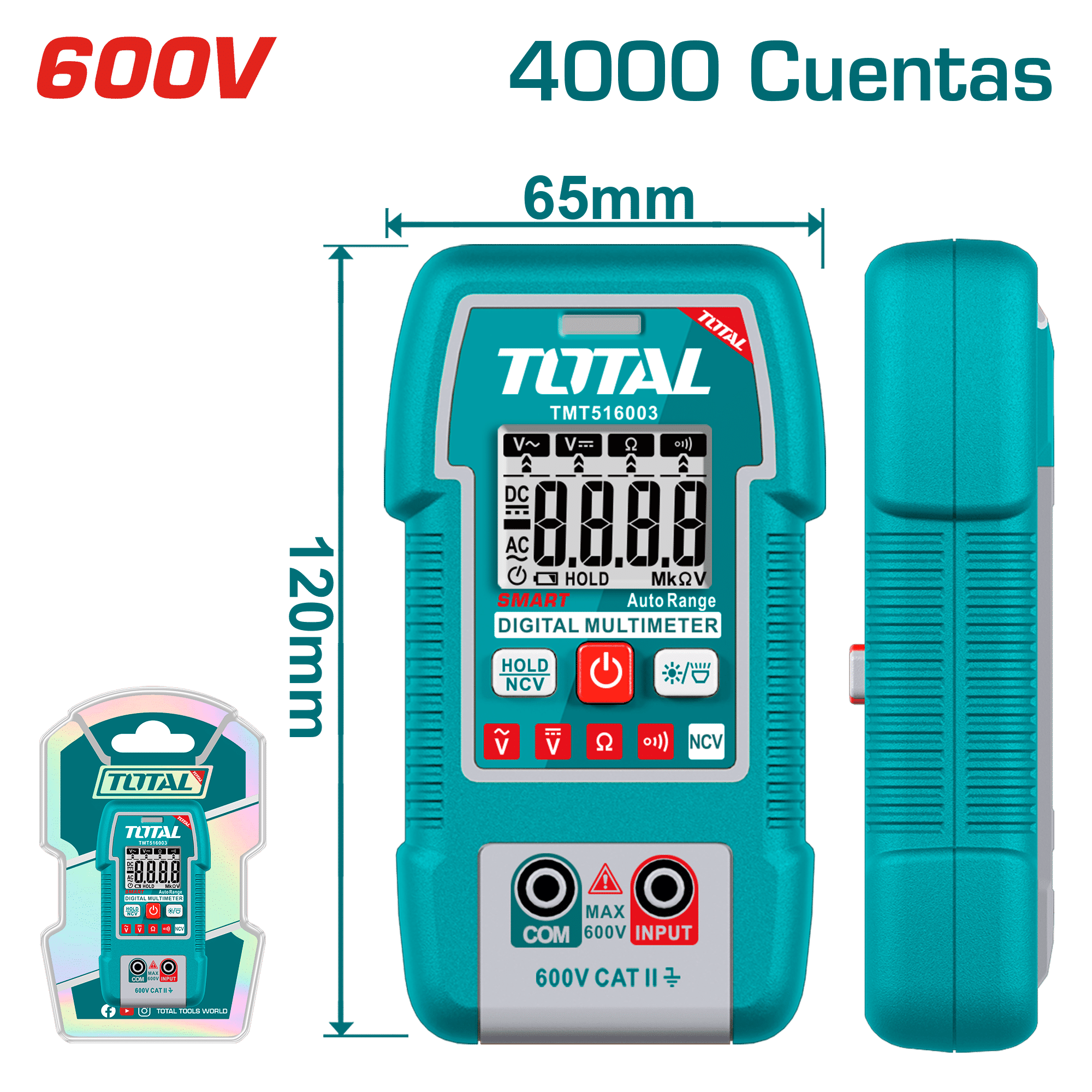 MULTIMETRO DIGITAL 600V 4000 CONTEOS SMART