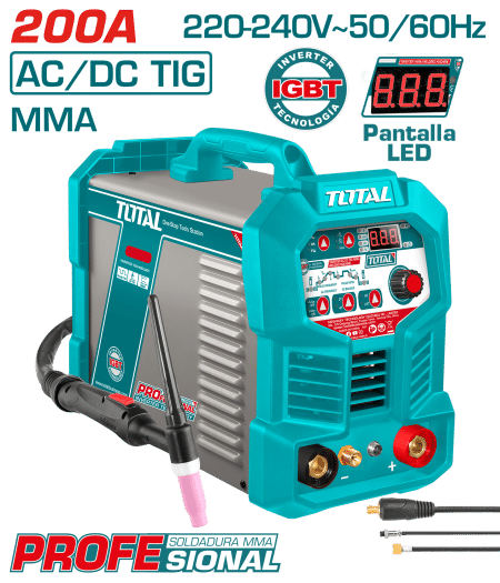 SOLDADORA INVERTER AC DC TIG/MMA 200A LED PROFESIONAL