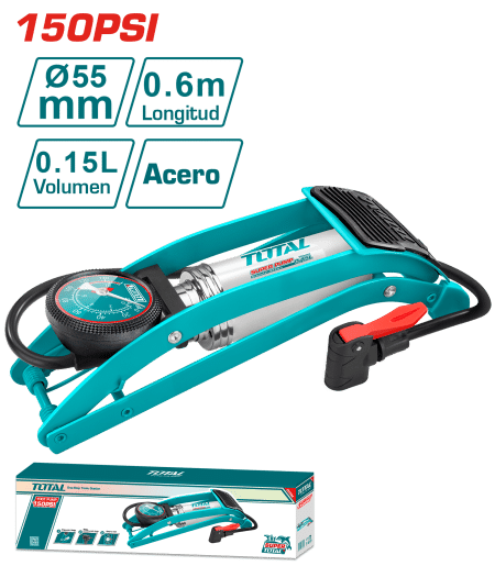INFLADOR DE PEDAL 55X120MM MANGUERA 0.6M ACERO