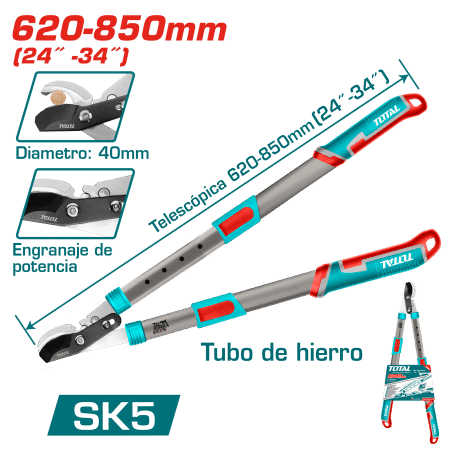 TIJERA PODADORA TELESCOPICA 620-850MM MAX:34MM TUBO METALICO SK5 INDUSTRIAL
