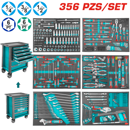 SET GABINETE 7 CAJONES + HERRAMIETNAS 356 PZS 765X465X976MM INDUSTRIAL