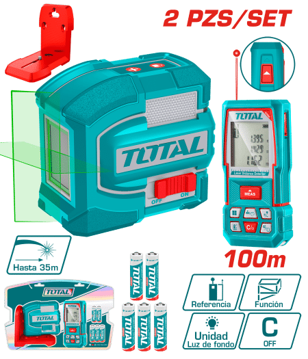 COMBO (2EN1) NIVEL LASER 2L + MEDIDOR LASER 100M + ACC INDUSTRIAL
