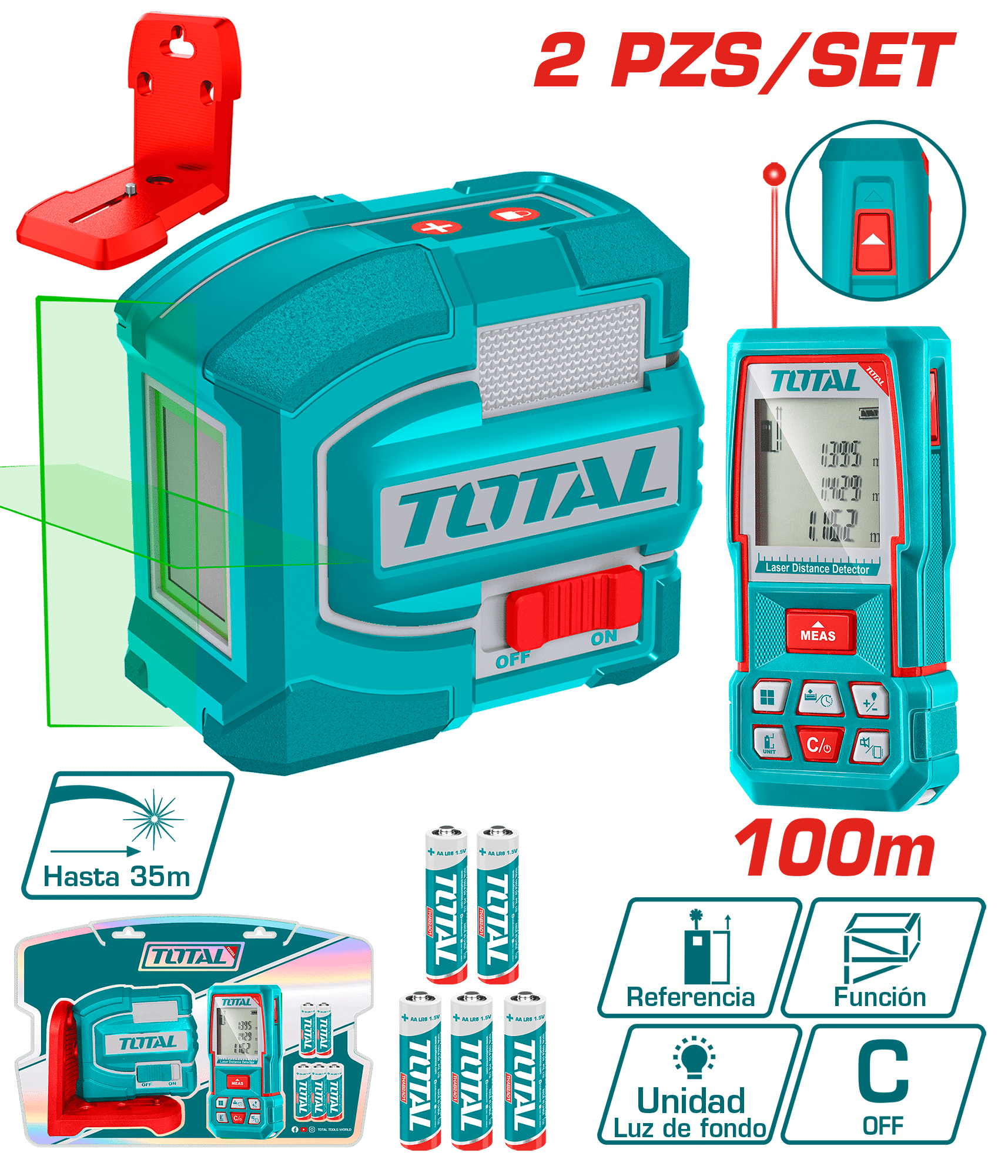 COMBO (2EN1) NIVEL LASER 2L + MEDIDOR LASER 100M + ACC INDUSTRIAL