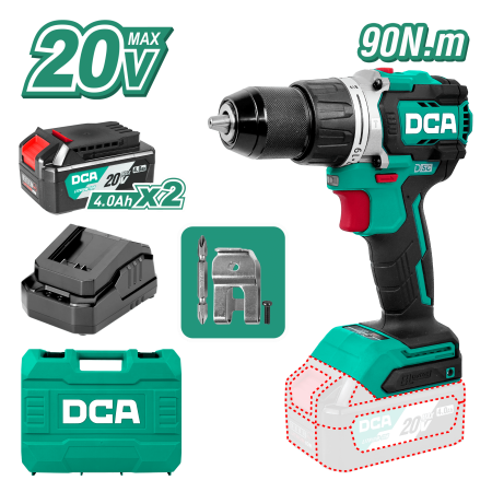 TALADRO PERCUTOR 20V BRUSHLESS 13MM 90N.M (19+2) B:2X4.0AH MALETIN