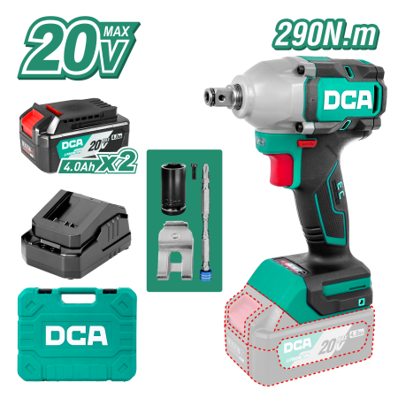 LLAVE DE IMPACTO 20V BRUSHLESS 1/2" 290NM 2X4.0AH MALETIN