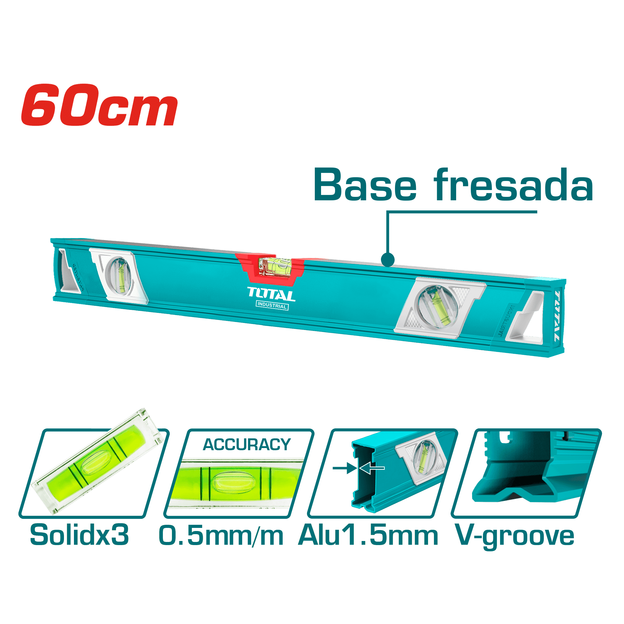 NIVEL BURBUJA 60CM B:3 1.5MM PRES:0.5MM V INDUSTRIAL