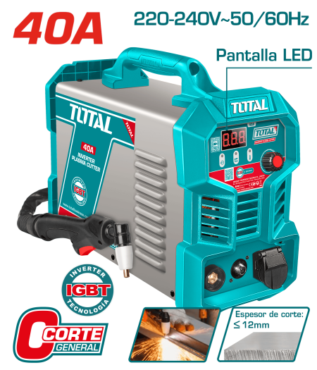 CORTADORA DE PLASMA INVERTER 15-40A C:12MM CICLO40% 0.45-0.5MPA