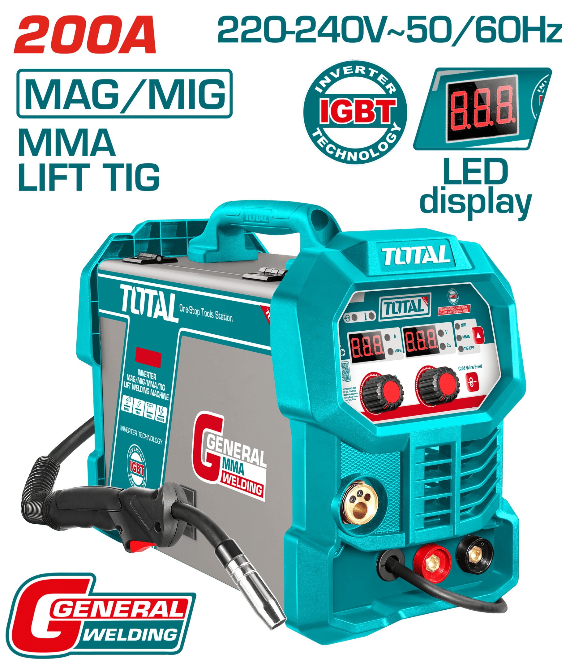 SOLDADORA INVERTER MAG/MIG/MMA/TIG LIFT 200A IGBT LED