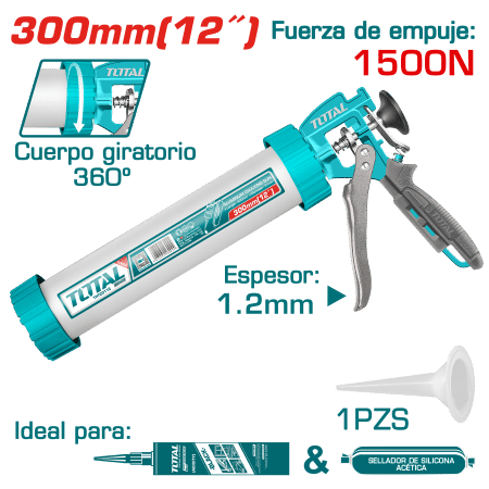 PISTOLA CALAFATEO 300MM(12P'') D:51MM ROT:360 ALUMINIO 1500N INDUSTRIAL