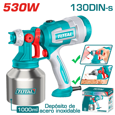 PISTOLA P/PINTAR HVLP ELECTRICA 530W 130DIN-S 410ML/MIN 1000ML TANQUE ACERO INDUSTRIAL