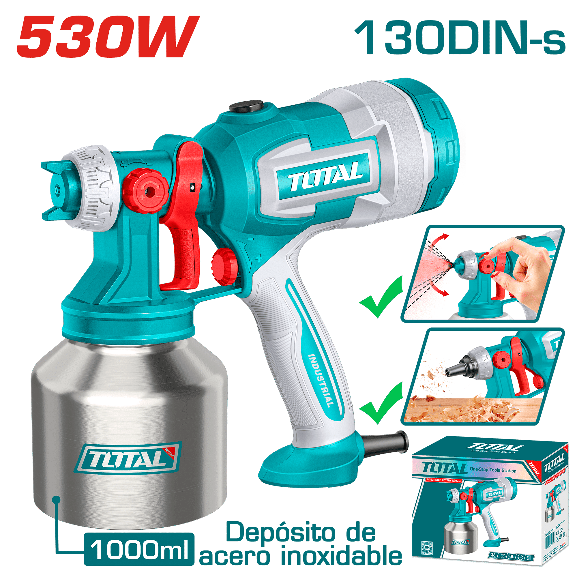 PISTOLA P/PINTAR HVLP ELECTRICA 530W 130DIN-S 410ML/MIN 1000ML TANQUE ACERO INDUSTRIAL