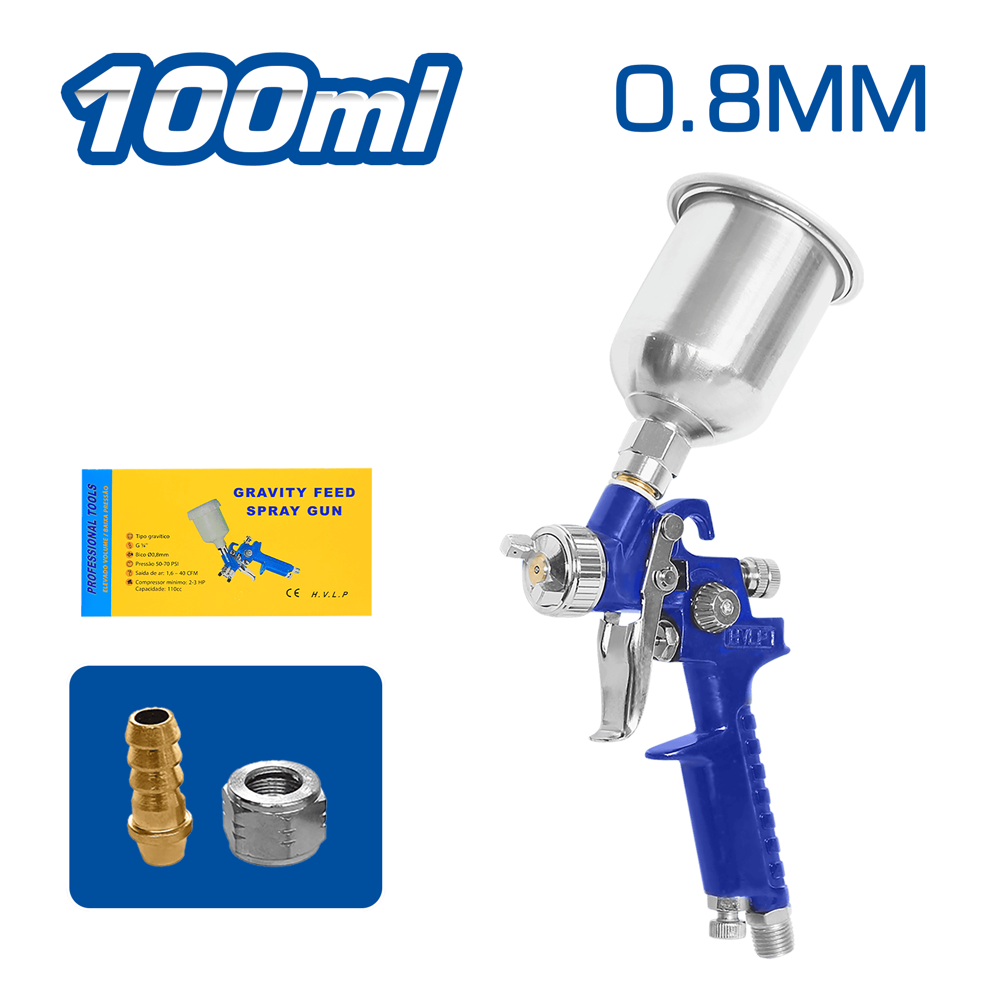PISTOLA DE GRAVEDAD 100CC 0.8MM VASO AL HVLP