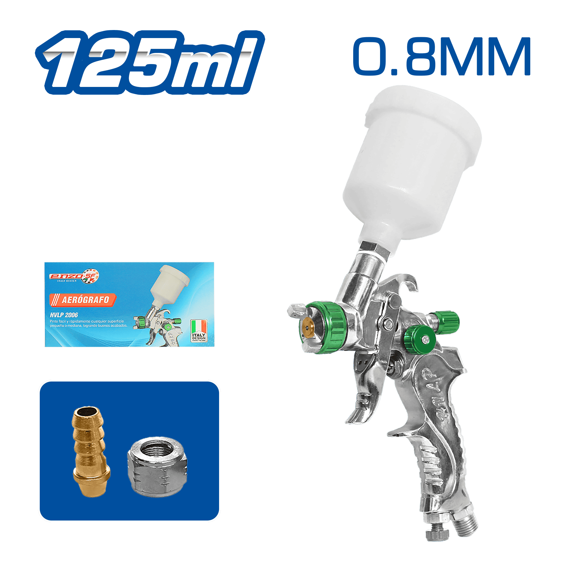 PISTOLA P/PINTAR (GRAVEDAD) HVLP 125CC 0.8mm 1-3BAR 2-5CFM V. PLASTICO