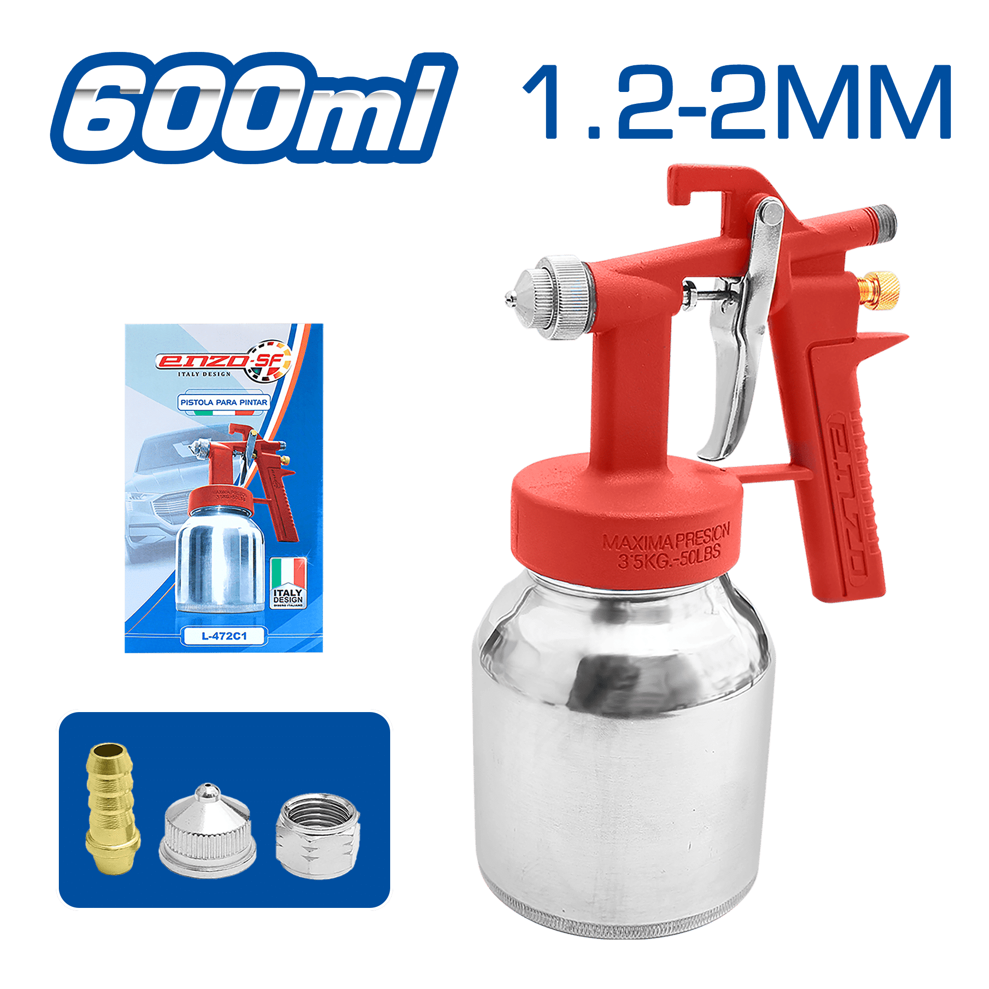PISTOLA BAJA PRESION 600ML 1.2-2MM ROJA