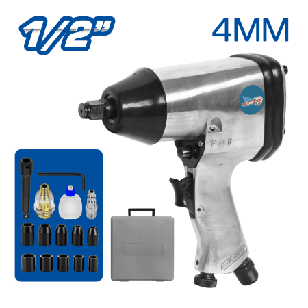 KIT LLAVE NEUMATICA 4MM 1/2 C/MALETA 17PZS