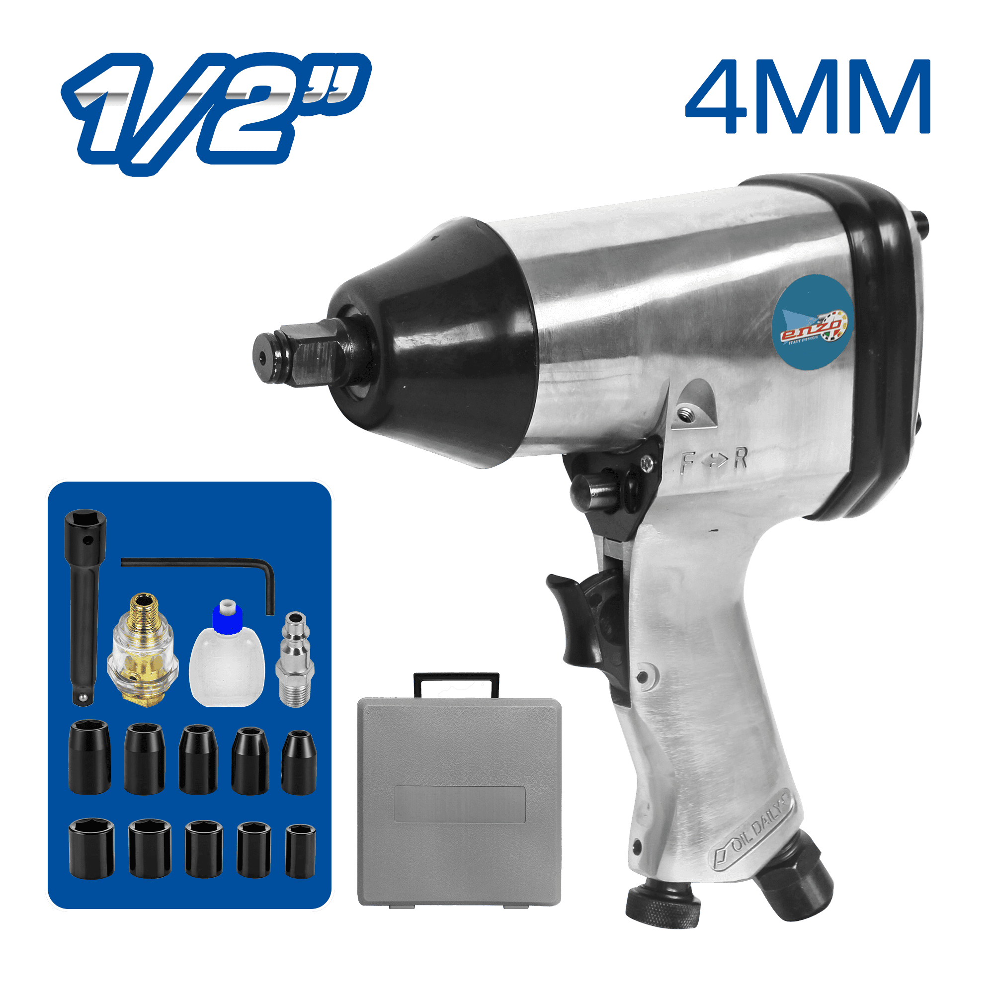 KIT LLAVE NEUMATICA 4MM 1/2 C/MALETA 17PZS