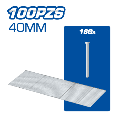 TIRA 100 CLAVOS CALIBRE 18Ga T:1-5/8 (40MM) GALVANIZADO